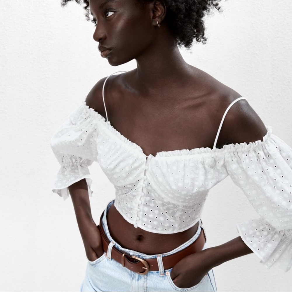 Zara White Eyelet Off-Shoulder Corset Top